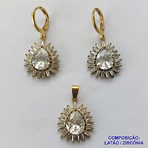 CONJUNTO NO BRUTO PRONTO PARA O BANHO(CX55) - CONJUNTO (SEM CORRENTE) FLOR COM PEDRAS EM ZIRCÔNIAS 16X20MM - PESO TOTAL 8,3GR - BRU13318