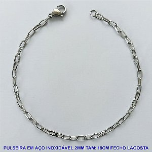 PULSEIRA EM AÇO INOXIDÁVEL - (AÇO013) PULSEIRA TAMANHO 18CM - LARGURA 2MM - FECHO LAGOSTA - COMPOSIÇÃO: AÇO INOXIDÁVEL - AÇO1174