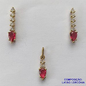 CONJUNTO NO BRUTO PRONTO PARA O BANHO (CX50) - (CX002711 C503) CONJUNTO (SEM CORRENTE) COM BRINCOS DE PINO E PINGENTES EM MICROS ZIRCÔNIAS CRISTAIS E ZIRCÔNIA VERMELHA 20MM - COMPOSIÇÃO: LATÃO / ZIRCÔNIA - PESO TOTAL 1,9GRR - BRU13325