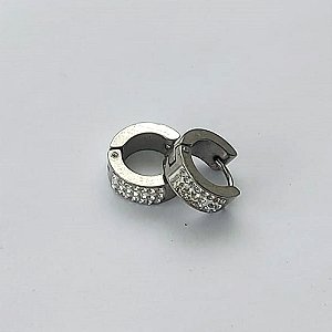 BRINCO EM AÇO INOXIDÁVEL(CX61) - BRINCO ARGOLA COM BRILHOS 5X13MM - ACO1202