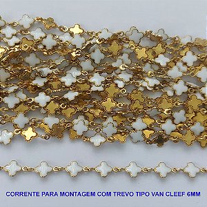 CORRENTE NO BRUTO PRONTO PARA O BANHO(CX57) - CORRENTE COM TREVOS TIPO VAN CLEEF BRANCA 6MM - (VENDIDA POR METRO) - BRU13329