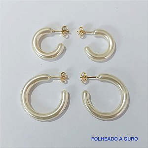 BRINCO FOLHEADO A OURO - BANHADO COM 5 MILÉSIMOS + VERNIZ DIAMOND - (BRD030D) BRINCO DE DUO ARGOLA EM PÉROLA 27/20MM - OURO096