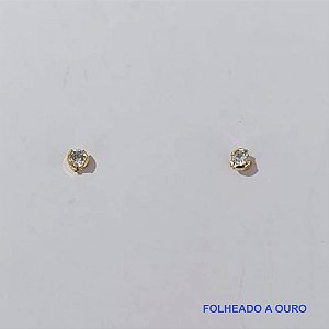 BRINCO FOLHEADO A OURO - BANHADO COM 5 MILÉSIMOS + VERNIZ DIAMOND - (BRPJ25) BRINCO DE PINO PARA RECÉM NASCIDO ZIRCÔNIA 2MM - OURO099