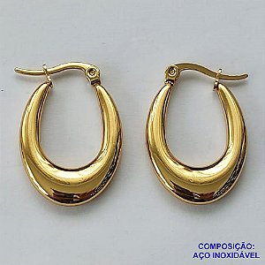 BRINCO EM AÇO INOXIDÁVEL(CX50) - BRINCO ARGOLA EM AÇO INOXIDÁVEL DOURADO 19X28MM - GARANTIA 06 MESES - AÇO1210