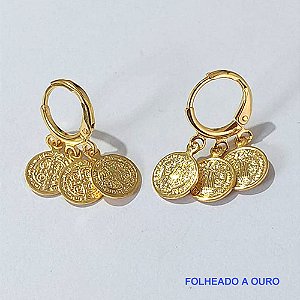 BRINCO FOLHEADO A OURO - BANHADO COM 5 MILÉSIMOS + VERNIZ DIAMOND - (BA884ZD) BRINCO ARGOLINHA DE PRESSÃO PINGENTES SÃO BENTO 8MM - OURO114