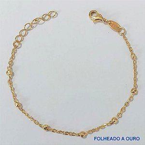 PULSEIRA FOLHEADA A OURO - BANHADO COM 5 MILÉSIMOS + VERNIZ DIAMOND - (PLD103) PULSEIRA COM BOLINHAS - TAMANHOS: 12CM + EXTENSOR - OURO163