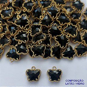 ACESSÓRIO NO BRUTO PRONTO PARA O BANHO - PINGENTE TIPO VAN CLEEF BORBOLETA PRETA COM UMA ARGOLINHA - COMPOSIÇÃO: LATÃO / VIDRO - TAMANHO 10MM - (VENDIDO POR UNIDADE) PESO TOTAL 0,8GR - BRU0002584