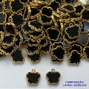 ACESSÓRIO NO BRUTO PRONTO PARA O BANHO - PINGENTE TIPO VAN CLEEF PRETA COM UMA ARGOLINHA - COMPOSIÇÃO: LATÃO / ACRÍLICO - TAMANHO 10MM - (VENDIDO POR UNIDADE) PESO TOTAL 0,6GR - BRU0002585
