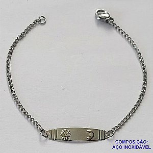 PULSEIRA EM AÇO INOXIDÁVEL -  (ACO01) PULSEIRA INFANTIL EM AÇO INOXIDÁVEL PLAQUINHA SOL E LUA 15CM - AÇO1220