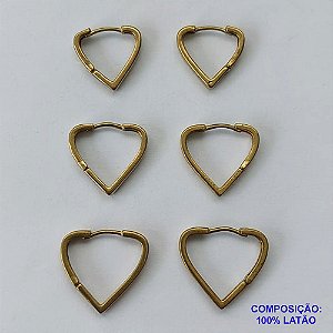BRINCO NO BRUTO PRONTO PARA O BANHO(CX52) - BRINCO DE TRIO ARGOLA CORAÇÃO - TAMANHOS: 14/16/18MM - PESO TOTAL 5,3GR - BRU13338