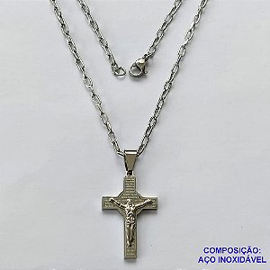 GARGANTILHA EM AÇO INOXIDÁVEL(CX53) - (AÇO012) GARGANTILHA COM PINGENTE CRUCIFIXO 31MM - COMPRIMENTO: 50CM - FECHO LAGOSTA - ACO1225