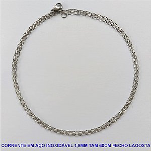 CORRENTE EM AÇO INOXIDÁVEL - (AÇO012) CORRENTE 1,9MM - COMPRIMENTO: 60CM - FECHO LAGOSTA - ACO1229