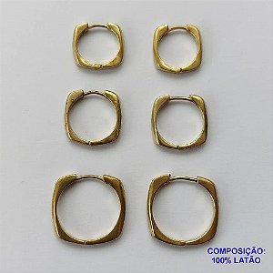 BRINCO NO BRUTO PRONTO PARA O BANHO(CX52) - BRINCO DE TRIO ARGOLA QUADRADA - TAMANHOS: 12/14/18MM - PESO TOTAL 6,8GR - BRU13349