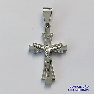 PINGENTE EM AÇO INOXIDÁVEL(CX56) - PINGENTE CRUCIFIXO ALTO RELEVO 30MM - AÇO1236