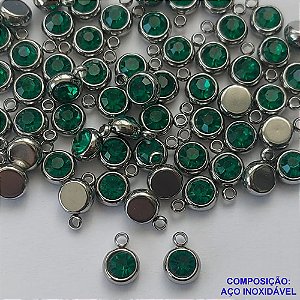 ACESSÓRIOS EM AÇO INOXIDÁVEL (CX80)- PINGENTE SOLITÁRIO COM PEDRA EM ZIRCÔNIA VERDE 6MM - AÇO1249