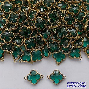 ACESSÓRIO NO BRUTO PRONTO PARA O BANHO - PINGENTE TIPO VAN CLEEF VERDE COM DUAS ARGOLINHAS - COMPOSIÇÃO: LATÃO / VIDRO - TAMANHO 10MM - (VENDIDO POR UNIDADE) PESO TOTAL 0,7GR - BRU0002604