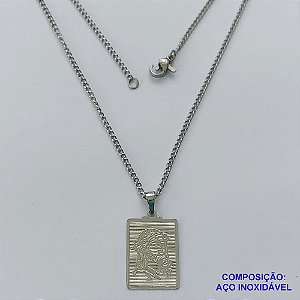 GARGANTILHA EM AÇO INOXIDÁVEL(CX57) - GARGANTILHA COM PINGENTE RETANGULAR JESUS CRISTO 14X19MM - TAMANHO: 45CM - FECHO LAGOSTA - COMPOSIÇÃO: AÇO INOXIDÁVEL - AÇO1265