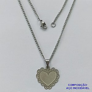 GARGANTILHA EM AÇO INOXIDÁVEL - GARGANTILHA COM PINGENTE CORAÇÃO 18X19MM - TAMANHO: 45CM - FECHO LAGOSTA - COMPOSIÇÃO: AÇO INOXIDÁVEL - AÇO1269
