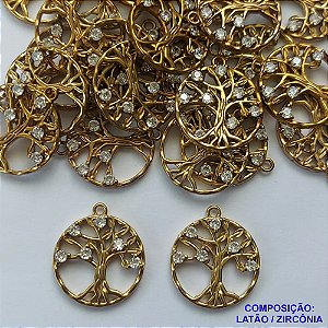 PINGENTE NO BRUTO PRONTO PARA O BANHO (CX63) - PINGENTE REDONDO ÁRVORE DA VIDA CRAVEJADO EM ZIRCÔNIAS 20MM - PESO TOTAL 2,2GR - BRU13391