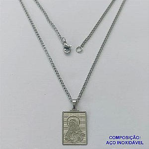 GARGANTILHA EM AÇO INOXIDÁVEL(CX58) - GARGANTILHA COM PINGENTE PLACA RETANGULAR JESUS CRISTO 15X20MM - TAMANHO: 45CM - COMPOSIÇÃO: AÇO INOXIDÁVEL - AÇO1283