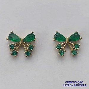BRINCO NO BRUTO PRONTO PARA O BANHO(CX66) - (BX000849 C129) BRINCO BORBOLETA CRAVEJADOS COM ZIRCÔNIAS VERDES 10X11MM - PESO TOTAL 1,8GR - BRU13396