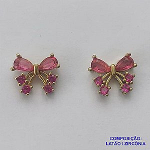 BRINCO NO BRUTO PRONTO PARA O BANHO(CX58) - (BX000849 C503) BRINCO BORBOLETA CRAVEJADOS COM ZIRCÔNIAS ROSAS 10X11MM - PESO TOTAL 1,8GR - BRU13397