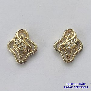 BRINCO NO BRUTO PRONTO PARA O BANHO (CX58) - (BX001467 W) BRINCO COM DETALHES VAZADOS CRAVEJADOS EM MICROS ZIRCÔNIAS CRISTAIS 11X13MM - PESO TOTAL 2,6GR - BRU13398