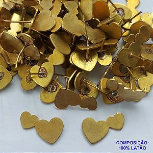 BRINCO NO BRUTO PRONTO PARA O BANHO - (CX69) BRINCO DOIS CORAÇÕES 10X18MM - COMPOSIÇÃO: 100% LATÃO -PESO TOTAL 1,7GR - BRU13411