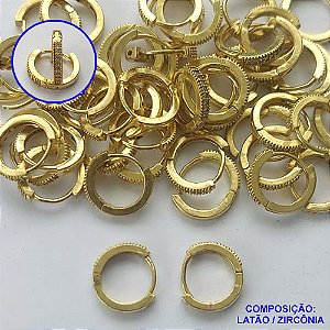 BRINCO NO BRUTO PRONTO PARA O BANHO(CX65)- BRINCO ARGOLA CRAVEJADO EM MICROS ZIRCÔNIAS 2X13MM - PESO TOTAL 1,8GR - BRU13424