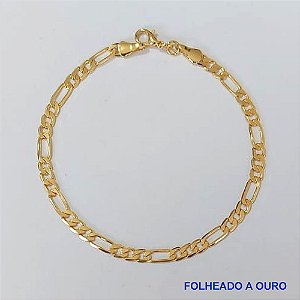 PULSEIRA FOLHEADA A OURO - BANHADO COM 5 MILÉSIMOS + VERNIZ DIAMOND - (PLD062) PULSEIRA 3X1 - TAMANHOS: 18CM - OURO206