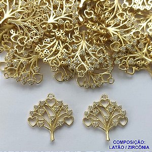 PINGENTE NO BRUTO PRONTO PARA O BANHO(CX73) - PINGENTE ÁRVORE DA VIDA CRAVEJADO EM MICROS ZIRCÔNIAS 20MM- COMPOSIÇÃO: LATÃO / ZIRCÔNIA - PESO TOTAL 1.3GR - BRU13447