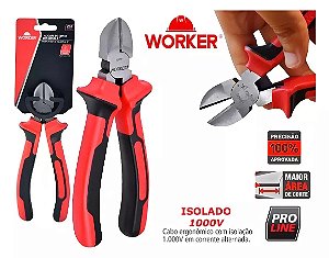 ALICATE DE CORTE DIAGONAL PARA MONTAGEM E FABRICAÇÃO DE JOIAS - CABO EMBORRACHADO - TAMANHO 6'' 1000V - AÇO CARBONO WORKER - BRU0002715