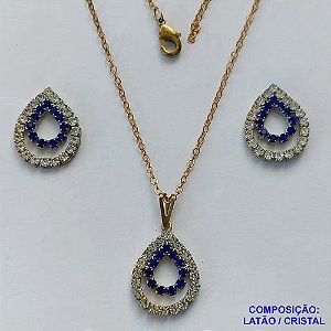 CONJUNTO NO BRUTO PRONTO PARA O BANHO(CX68) - CONJUNTO CORRENTE CADEADO 45CM E PINGENTES GOTAS VAZADAS COM CRISTAIS 15X21MM - COMPOSIÇÃO: LATÃO / CRISTAL - PESO TOTAL 4,3GR - BRU13451