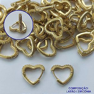 BRINCO NO BRUTO PRONTO PARA O BANHO(CX99) - BRINCO ARGOLA CORAÇÃO CRAVEJADO EM MICROS ZIRCÔNIAS 2X13MM - PESO TOTAL 2,6G - BRU13460