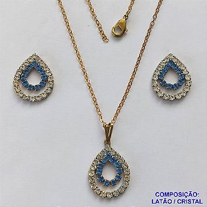CONJUNTO NO BRUTO PRONTO PARA O BANHO(CX70) - CONJUNTO CORRENTE CADEADO 45CM E PINGENTES GOTAS VAZADAS COM CRISTAIS 15X21MM - COMPOSIÇÃO: LATÃO / CRISTAL - PESO TOTAL 4,3GR - BRU13470