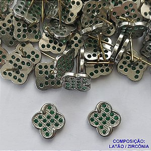 BRINCO NO BRUTO PRONTO PARA O BANHO(CX77) - (MAD) BRINCO DE PINO TIPO VAN CLEEF COM ZIRCÔNIAS VERDE 12MM - COMPOSIÇÃO: LATÃO / ZIRCÔNIA - PESO TOTAL 2,3GR - BRU13481