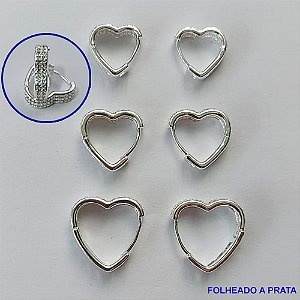 BRINCO FOLHEADO A PRATA (CX72)- BRINCO DE TRIO ARGOLA CORAÇÃO CRAVEJADOS EM MICROS ZIRCÔNIAS TAMANHOS 13/15/17MM LARGURA 4MM - PRA011