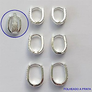 BRINCO FOLHEADO A PRATA (CX72)- BRINCO DE TRIO ARGOLA CRAVEJADOS EM MICROS ZIRCÔNIAS TAMANHOS 13/15/17MM LARGURA 5MM - PRA012