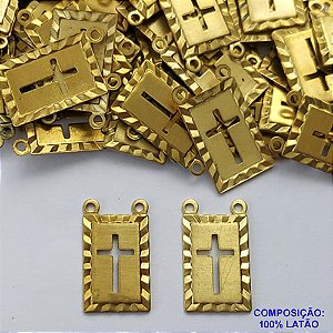 ACESSÓRIO NO BRUTO PRONTO PARA O BANHO(  CX81) - (3.1848A) ESCAPULÁRIO RETANGULAR COM CRUCIFIXO VAZADO DUAS ARGOLINHAS 12X21MM - COMPOSIÇÃO: 100% LATÃO - PESO TOTAL 0,7GR - BRU0002740