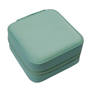 PORTA JOIAS MISTO COM DIVISÓRIA E ESPELHO EM CORINO VERDE CLARO E CAMURÇA INTERNA 5x10X10CM (PJ10) - BRU0002745