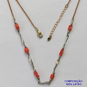 SHOCKER NO BRUTO PRONTO PARA BANHO(CX79) - SHOCKER COM CORRENTE ELO PORTUGUÊS E ELEMENTOS VAZADOS COM MIÇANGAS VERMELHAS (P40) - TAMANHO 40CM + EXTENSOR - PESO: 4,1GR - FECHO LAGOSTA - BRU13494