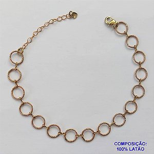 PULSEIRA NO BRUTO PRONTO PARA BANHO - PULSEIRA COM CORRENTE ELO PORTUGUÊS E CORRENTE COM ELEMENTOS VAZADOS (P40 / COL598) - TAMANHO 18CM + EXTENSOR - PESO: 3,2GR - FECHO LAGOSTA - BRU13496