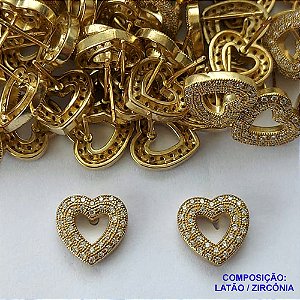 BRINCO NO BRUTO PRONTO PARA BANHO(CX79) - BRINCO DE PINO CORAÇÃO VAZADO CRAVEJADOS EM MICROS ZIRCÔNIAS 12MM - PESO: 2,5GR - BRU13498