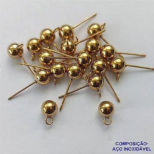 BASE DE BRINCO EM AÇO INOXIDÁVEL(CX75) - BASE BRINCO DE PINO REDONDA DOURADA EM AÇO INOXIDÁVEL 6MM - GARANTIA 06 MESES - AÇO1349