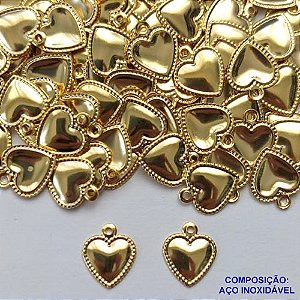 ACESSÓRIO EM AÇO INOXIDÁVEL(CX75) - PINGENTE CORAÇÃO DOURADO EM AÇO INOXIDÁVEL 10MM - GARANTIA 06 MESES - AÇO1352