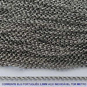CORRENTE EM AÇO INOXIDÁVEL PRONTA PARA MONTAGEM - (BCOL033) CORRENTE ELO PORTUGUÊS 2,5MM - VENDIDA POR METRO - AÇO1358