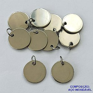 PINGENTE EM AÇO INOXIDÁVEL(CX75) - PLAQUINHA REDONDA PARA GRAVAÇÃO 12MM - COMPOSIÇÃO: AÇO INOXIDÁVEL - AÇO1359