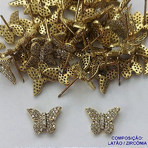BRINCO BRUTO PRONTO PARA O BANHO(CX80) - BRINCO BORBOLETA CRAVEJADA EM MICROS ZIRCÔNIAS 10X13MM - PESO 1,7GR BRU13516