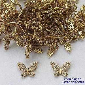 BRINCO BRUTO PRONTO PARA O BANHO(CX79) - BRINCO BORBOLETA CRAVEJADA EM MICROS ZIRCÔNIAS 9X13MM - PESO 1,5GR BRU13517