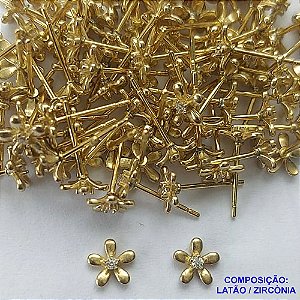 BRINCO BRUTO PRONTO PARA O BANHO(CX80) - BRINCO FLOR COM PEDRA EM ZIRCÔNIAS 6MM - PESO 0,5GR BRU13520